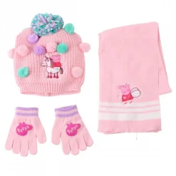 Conjunto 3 Piezas Bufanda Peppa Pig 100% Acrílico Rosa