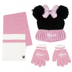 Conjunto 3 Piezas Bufanda Minnie Complementos 100% Acrílico - Rosa