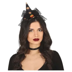 Diadema Mini Sombrero de Bruja Negro con Lazo