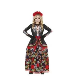 Disfraz de Catrina con falda larga estampada para niña