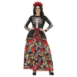 Disfraz de Catrina con vestido estampado para mujer