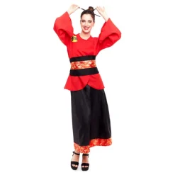 Disfraz de China Aldeana Rojo y Negro para mujer