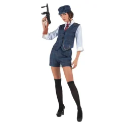 Disfraz de Gánster Inglesa a Cuadros Azules para Mujer