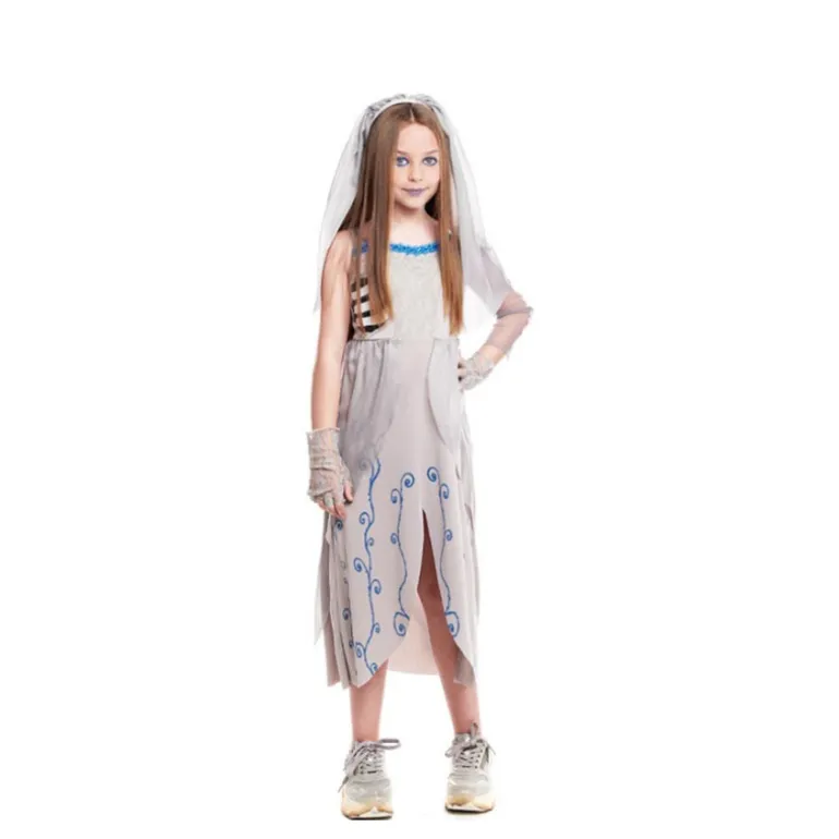 Disfraz de Novia Cadáver con Adornos Azules para Niña