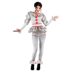 Disfraz de Payasa Siniestra Gris y Rojo para Mujer