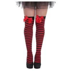 Medias con Lazo y a Rayas Rojas Negras