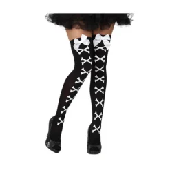 Medias de Pirata negras con huesos y lazos blancos