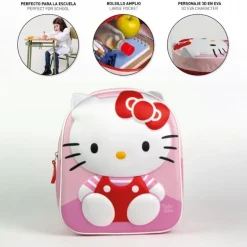 Mochila Infantil 3D Hello Kitty Rosa en Poliester y EVA
