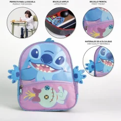 Mochila Infantil Escolar Stitch 100% Poliéster Azul