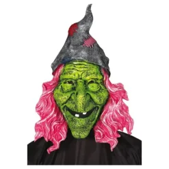 Máscara de Bruja Verde con pelo rosa