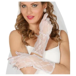 Par de guantes calados blancos 36 cm.