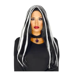 Peluca de Bruja negra con mechas blancas Halloween