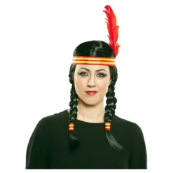 Peluca de India con Trenzas y cinta con pluma