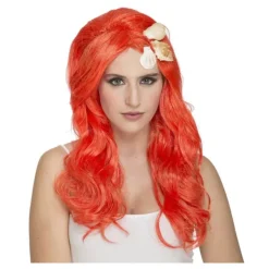 Peluca de Sirenita Naranja con conchas marinas