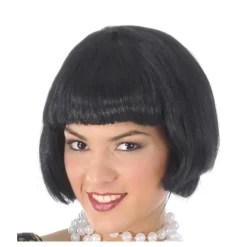 Peluca media melena negra con flequillo