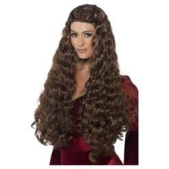 Peluca Princesa Medieval marrón extra larga