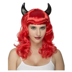 Peluca Roja ondulada con Cuernos de Demonia